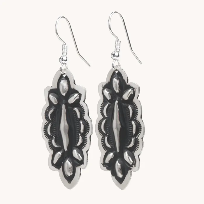 Navajo Silver Repousse Stamped Earrings TSkies Jewelry Earrings