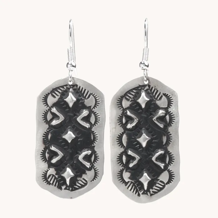 Navajo Silver Repousse Stamped Earrings TSkies Jewelry Earrings