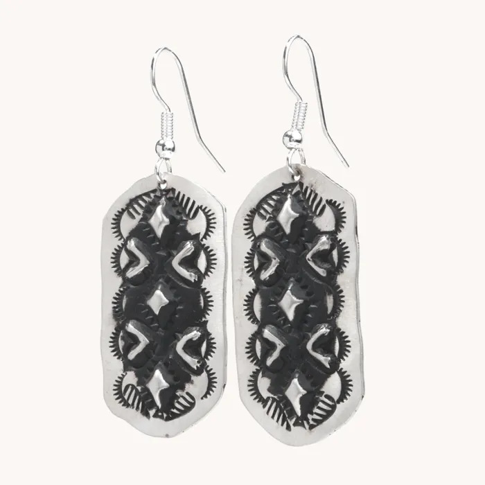 Navajo Silver Repousse Stamped Earrings TSkies Jewelry Earrings
