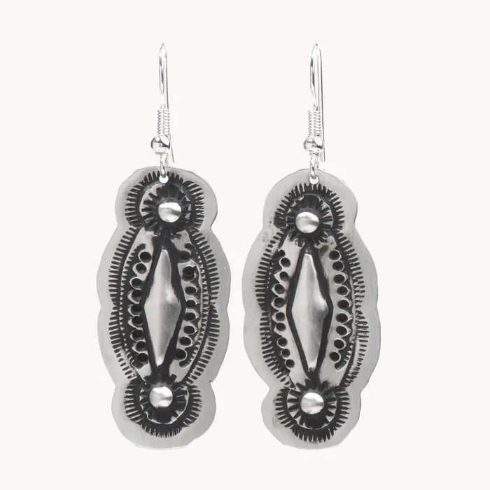 Navajo Silver Repousse Stamped Earrings TSkies Jewelry Earrings