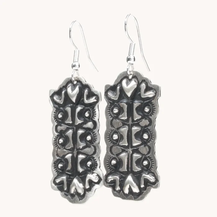 Navajo Silver Repousse Stamped Earrings TSkies Jewelry Earrings
