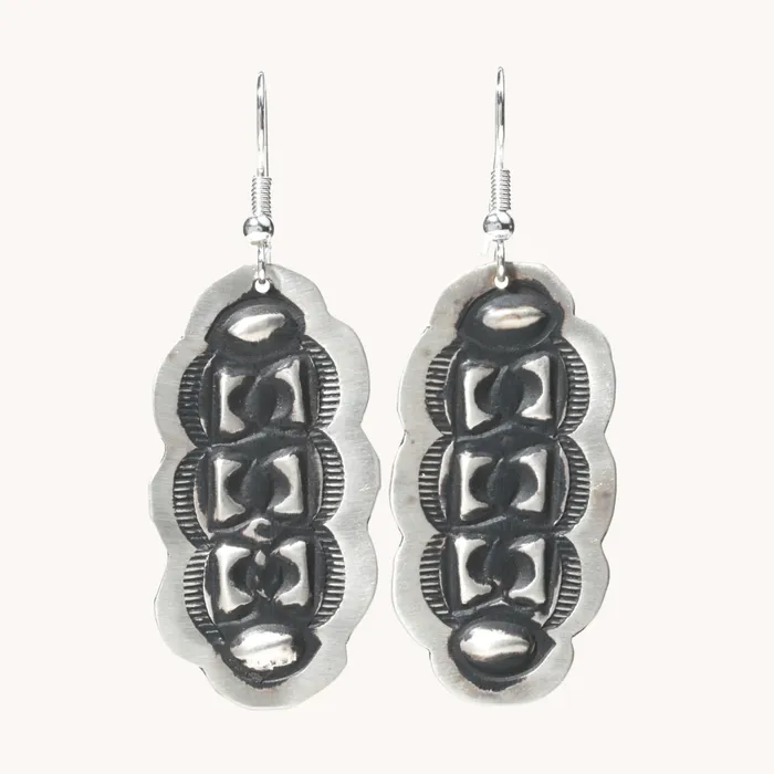Navajo Silver Repousse Stamped Earrings TSkies Jewelry Earrings