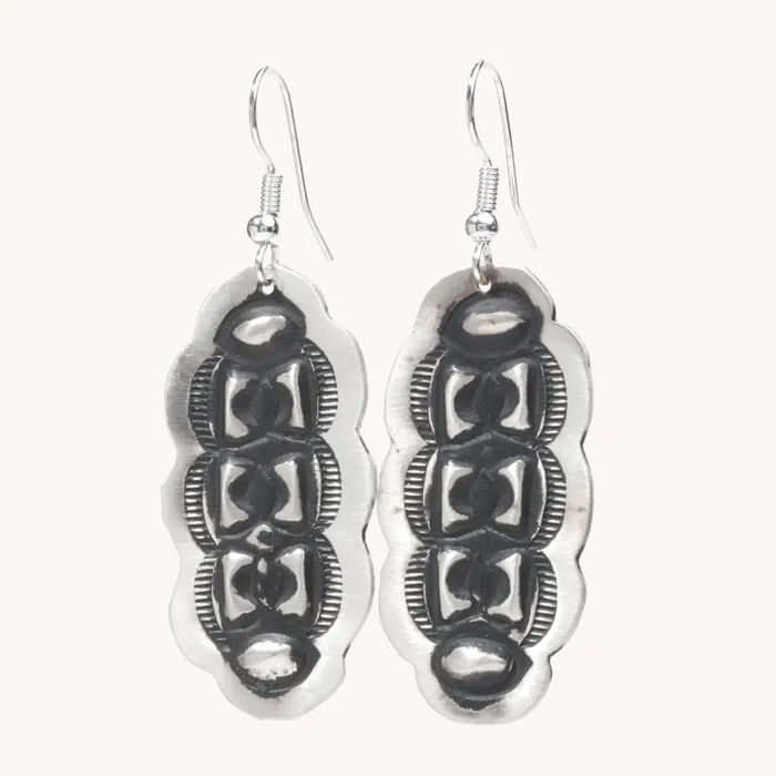 Navajo Silver Repousse Stamped Earrings TSkies Jewelry Earrings