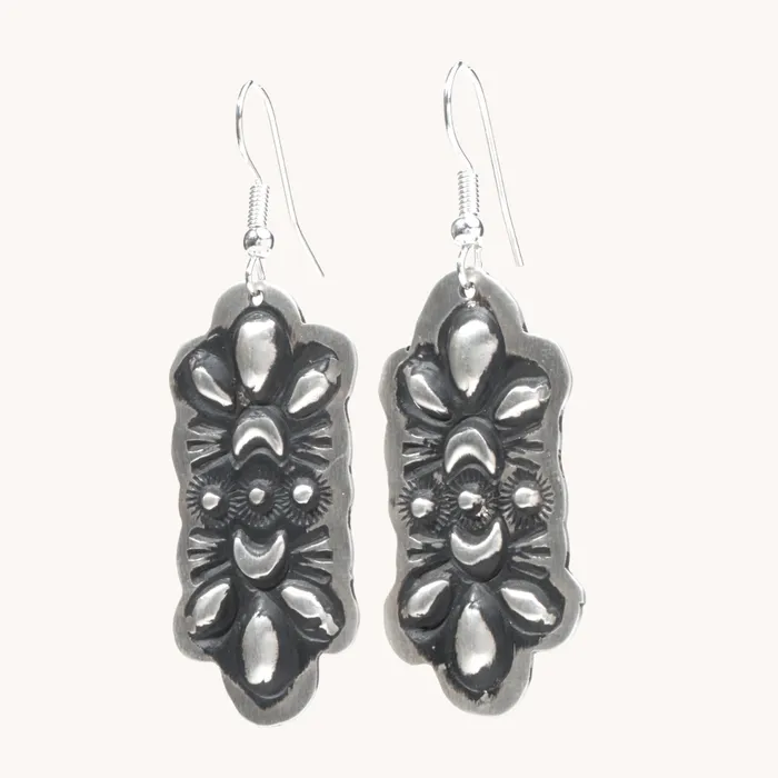 Navajo Silver Repousse Stamped Earrings TSkies Jewelry Earrings