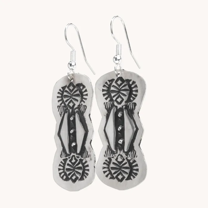 Navajo Silver Repousse Stamped Earrings TSkies Jewelry Earrings