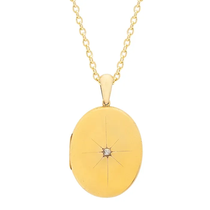 Necklaces Antique Large Victorian Diamond Starburst and 14k Gold Locket