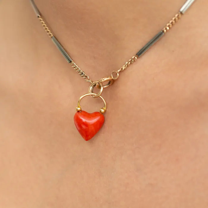 Necklaces Antique Victorian Coral Lock and 18k Yellow Gold Pendant