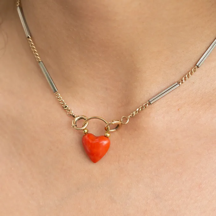Necklaces Antique Victorian Coral Lock and 18k Yellow Gold Pendant
