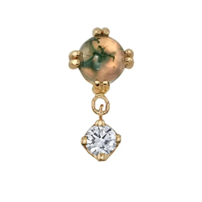 Necklaces Body Vision BVLA Duet Cab Prong Threaded End in Gold with Moss Agate White Sapphire Necklaces Body Vision BVLA Duet Cab Prong Threaded End in Gold with Moss Agate White Sapphire
