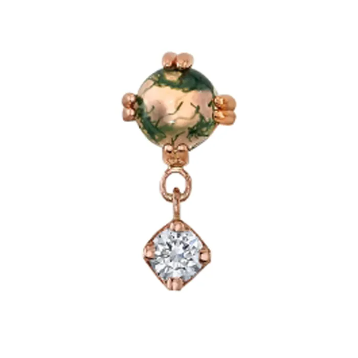 Necklaces Body Vision BVLA Duet Cab Prong Threaded End in Gold with Moss Agate White Sapphire