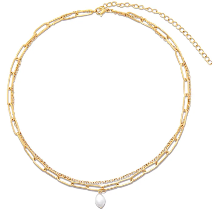 Necklaces Ellie Vail Renee Double Chain Pearl Choker Necklace