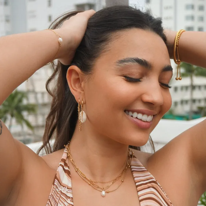 Necklaces Ellie Vail Renee Double Chain Pearl Choker Necklace