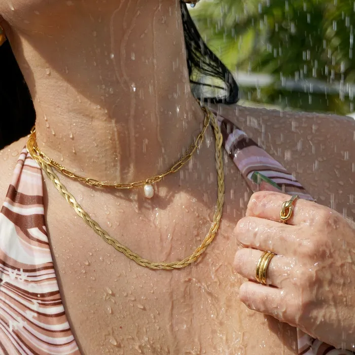 Necklaces Ellie Vail Renee Double Chain Pearl Choker Necklace