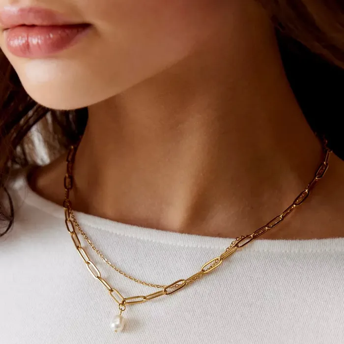 Necklaces Ellie Vail Renee Double Chain Pearl Choker Necklace