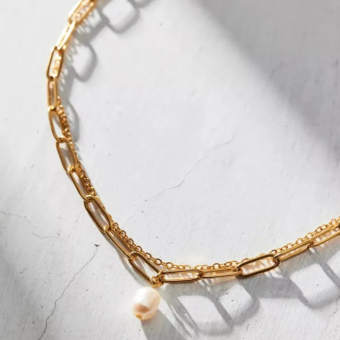 Necklaces Ellie Vail Renee Double Chain Pearl Choker Necklace