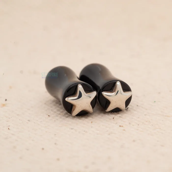 Necklaces Flaming Bones by Borneo Joe DoubleFlared Horn Plugs with Silver Star 2 ga