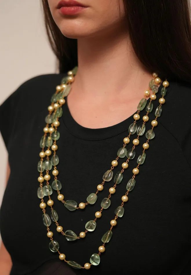 Necklaces Hritika 3 Layered Mint Beads Mala attrangi