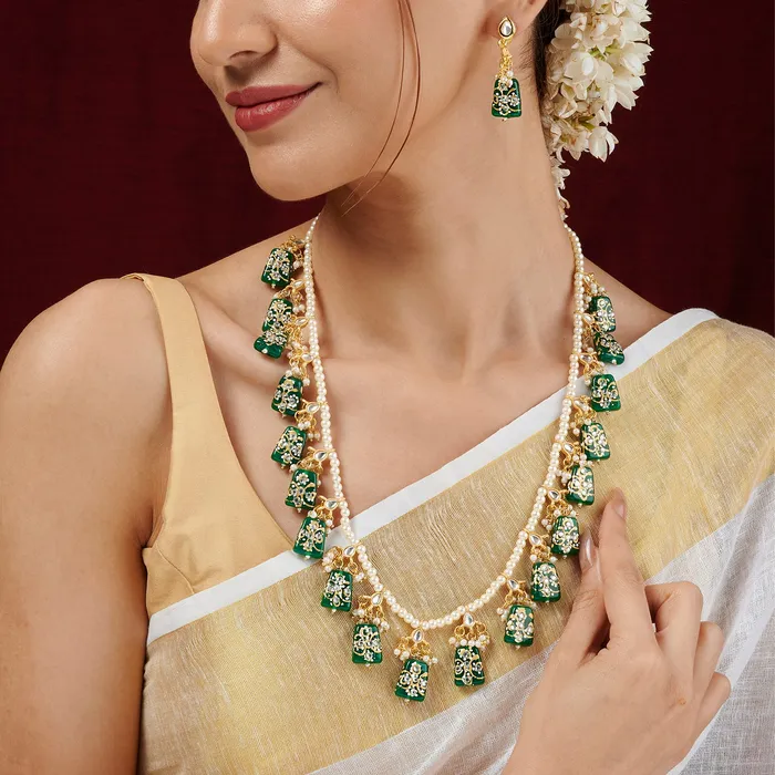 Necklaces Teejh Teejh Idhika Green Beaded Necklace Set