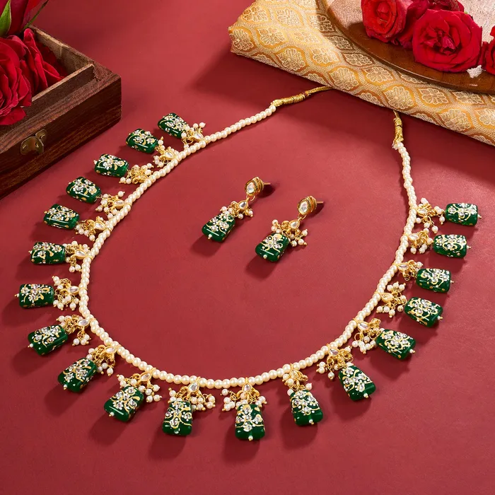 Necklaces Teejh Teejh Idhika Green Beaded Necklace Set