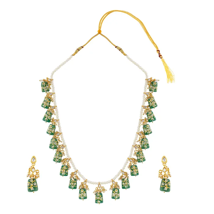 Necklaces Teejh Teejh Idhika Green Beaded Necklace Set