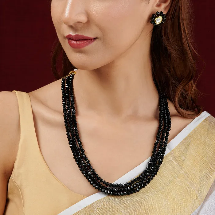Necklaces Teejh Teejh Nithila Black Beaded Necklace Set