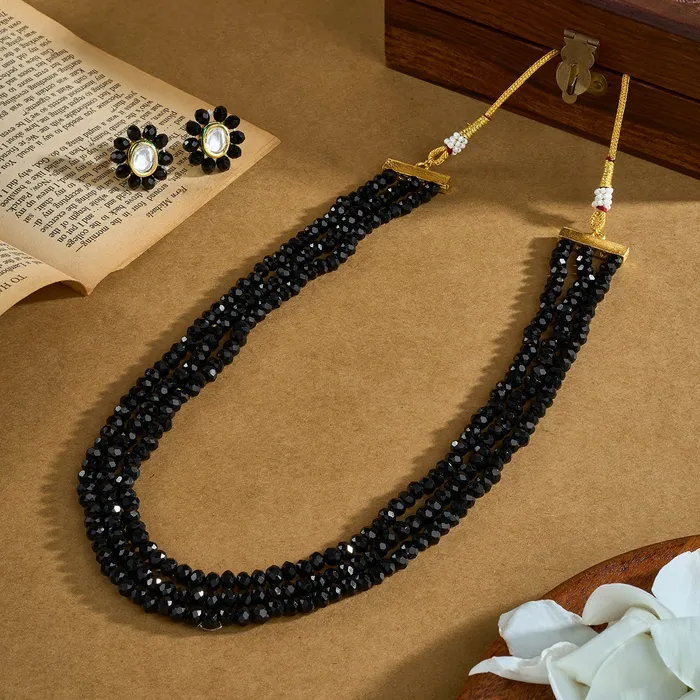 Necklaces Teejh Teejh Nithila Black Beaded Necklace Set