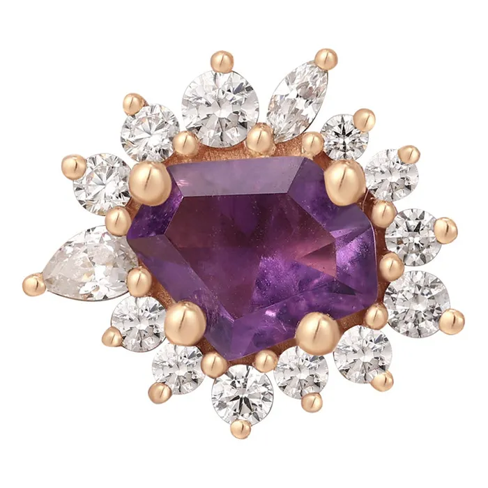 Necklaces threadless Eye Candy End in Gold with Amethyst White CZs Buddha Jewelry Organics