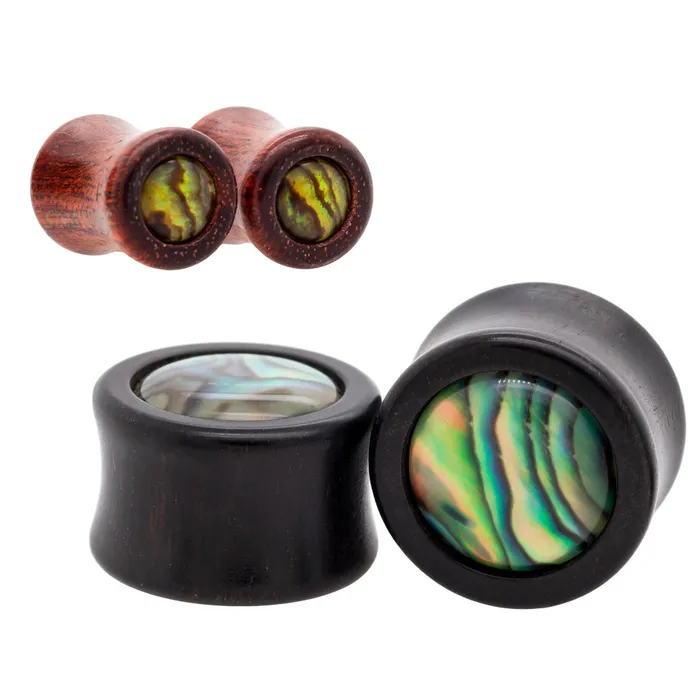 Omerica Organic Earrings Paua Inlay Wood Plugs