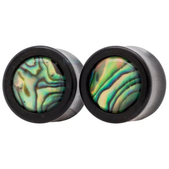 Omerica Organic Earrings Paua Inlay Wood Plugs