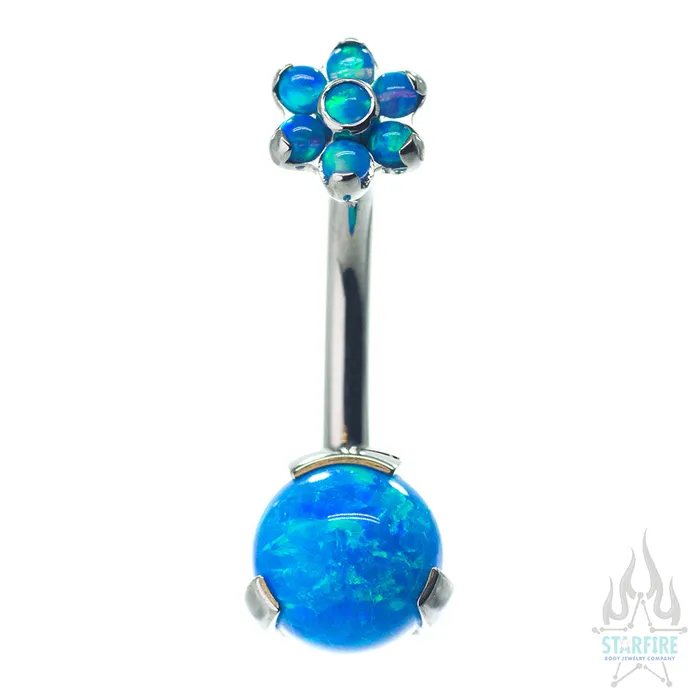 Prong Opal Ball Navel Curve with Flower Top Industrial Strength IS Earrings Prong Opal Ball Navel Curve with Flower Top Industrial Strength IS Earrings