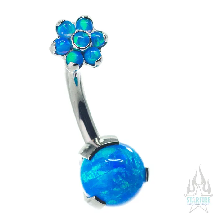 Prong Opal Ball Navel Curve with Flower Top Industrial Strength IS Earrings