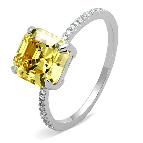 Rings Green CJ175 Wholesale Womens 925 Sterling Silver Rhodium Cubic Topaz Square Ring