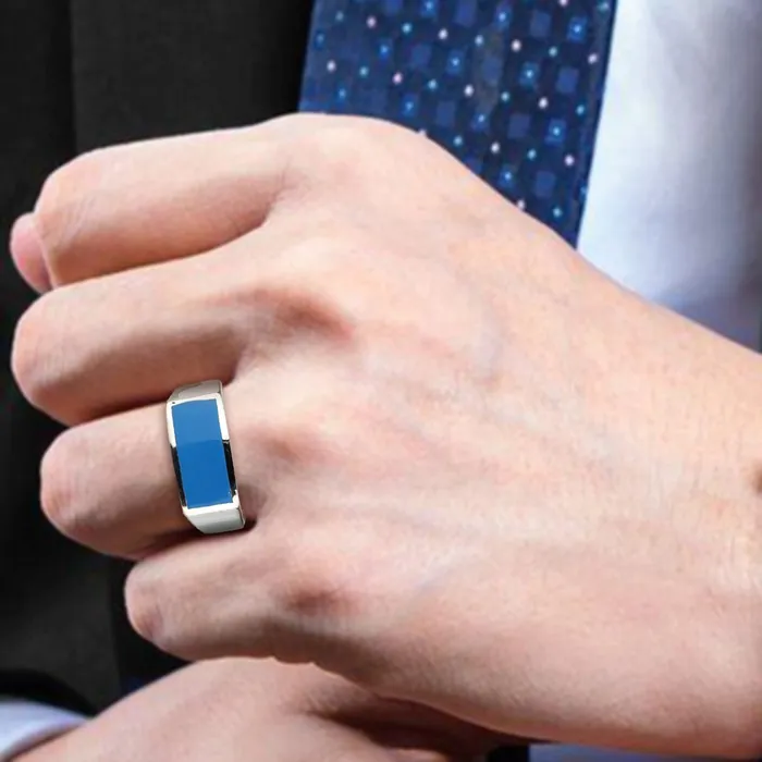 Rings Green CJ3770 Wholesale Mens Stainless Steel Epoxy Sea Blue Ring