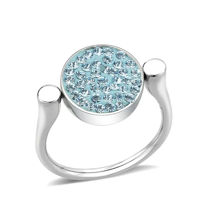 Rings Green CJ385403 Wholesale Womens Stainless Steel Top Grade Crystal Round Sea Blue Ring