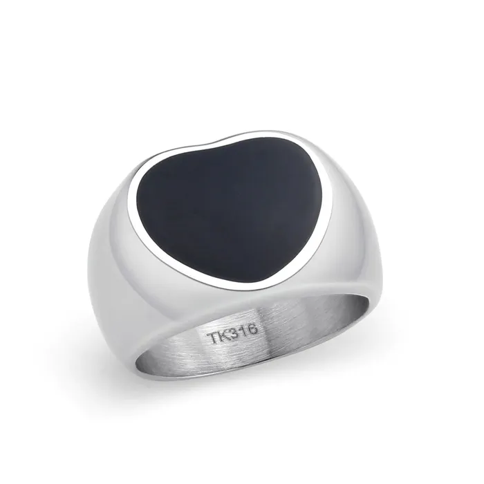 Rings Green CJ3882 Wholesale Womens Stainless Steel Epoxy Jet Black Heart Ring