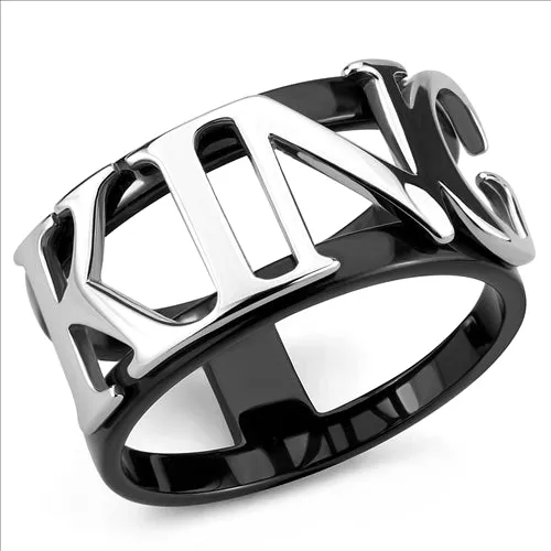 Rings Green CJE3583 Wholesale Stainless Steel TwoTone IP Black King Ring