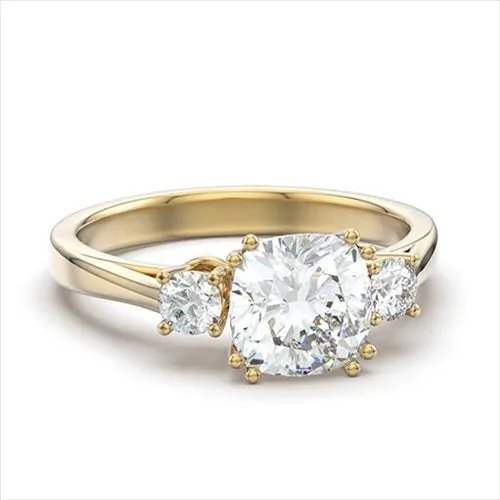Rings Green CJE3674 Wholesale Womens Stainless Steel IP Gold AAA Grade CZ Clear Three Stone Ring