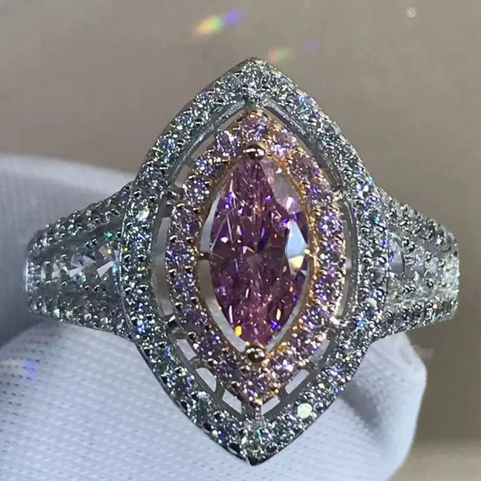 Rings Leyloon Jewelry 1 Carat Pink Marquise Cut Floating Double Halo Split Shank VVS Moissanite Ring