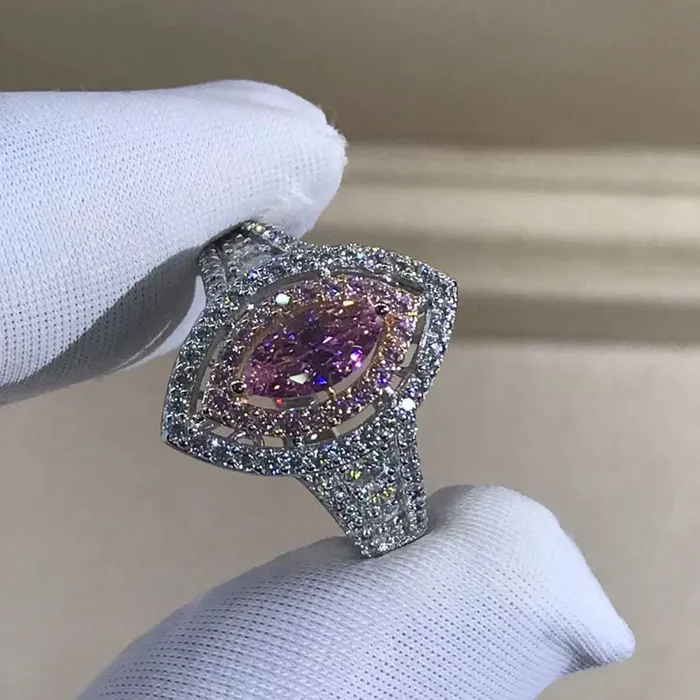 Rings Leyloon Jewelry 1 Carat Pink Marquise Cut Floating Double Halo Split Shank VVS Moissanite Ring