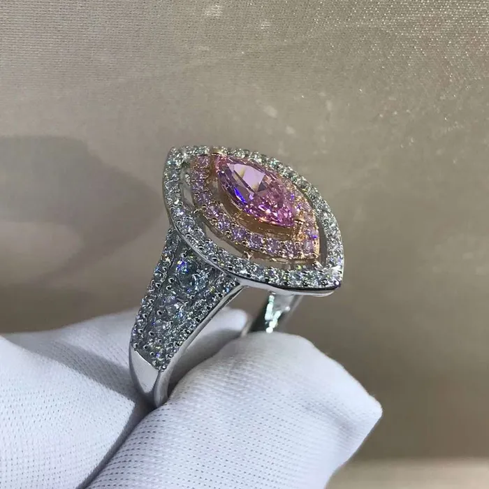 Rings Leyloon Jewelry 1 Carat Pink Marquise Cut Floating Double Halo Split Shank VVS Moissanite Ring