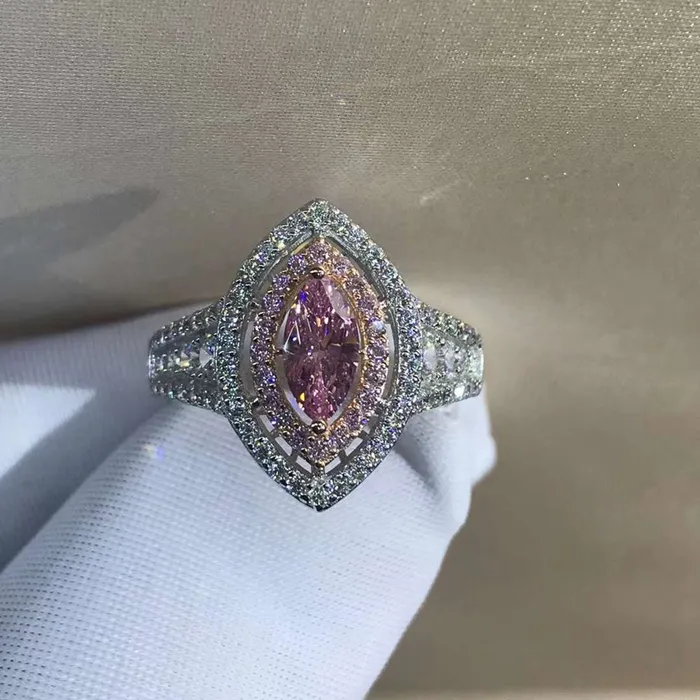Rings Leyloon Jewelry 1 Carat Pink Marquise Cut Floating Double Halo Split Shank VVS Moissanite Ring