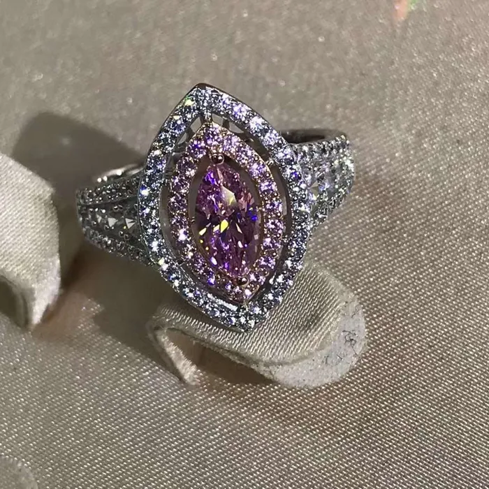 Rings Leyloon Jewelry 1 Carat Pink Marquise Cut Floating Double Halo Split Shank VVS Moissanite Ring
