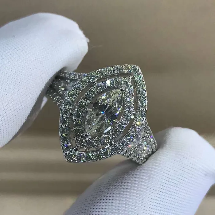 Rings Leyloon Jewelry 1 Carat Pink Marquise Cut Floating Double Halo Split Shank VVS Moissanite Ring