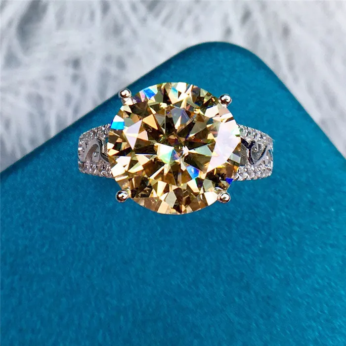 Rings Leyloon Jewelry 5 Carat Round Cut Moissanite Ring Filigree Split Shank Vintage Certified VVS Yellow