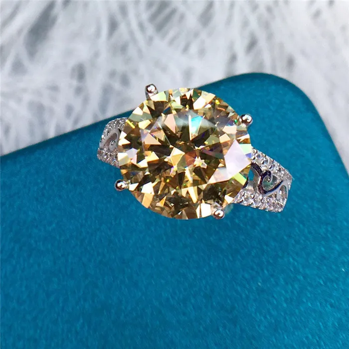 Rings Leyloon Jewelry 5 Carat Round Cut Moissanite Ring Filigree Split Shank Vintage Certified VVS Yellow