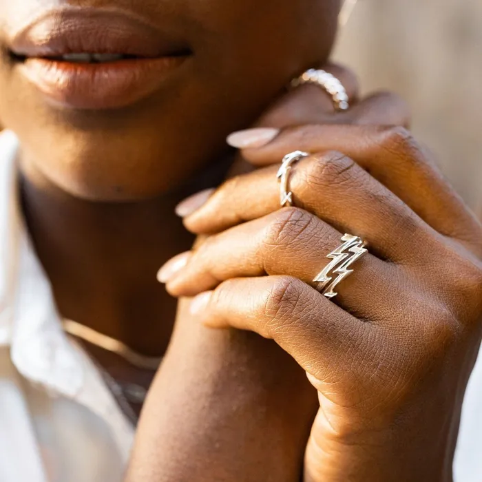 Rings Lily Charmed Silver Lightning Bolt Stacking Ring