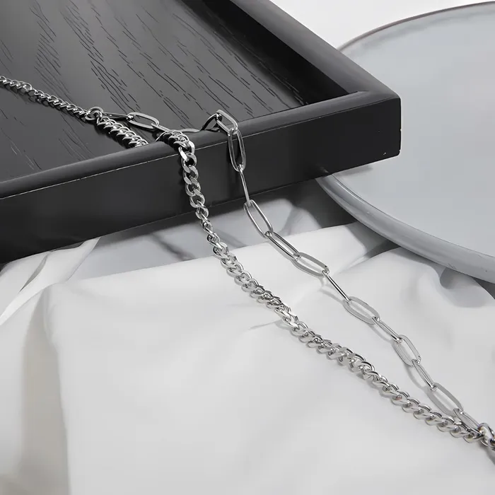Rings Men Designer Dual Silver Chains Rings Men Designer Dual Silver Chains
