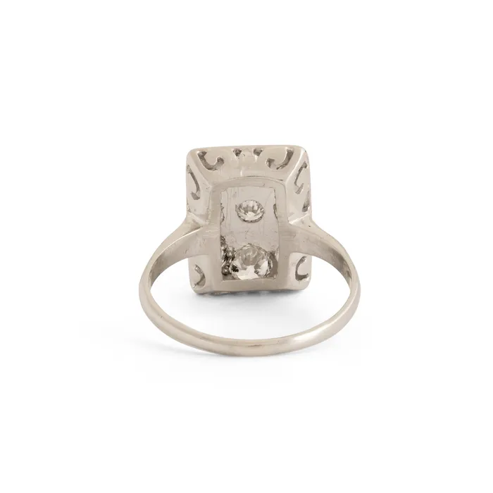 Rings Old European Cut Diamond and 14k White Gold Rectangular Ring Antique