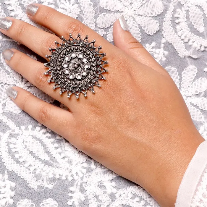Rings Teejh Lavanya Silver Oxidized Ring Rings Teejh Lavanya Silver Oxidized Ring