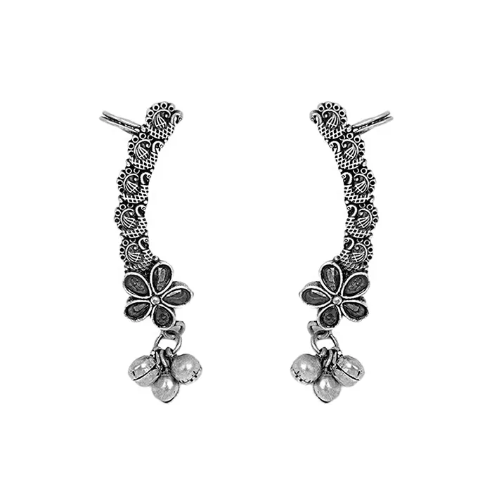 Rings Teejh Teejh Viha Silver Oxidised Black Floral Earcuff Rings Teejh Teejh Viha Silver Oxidised Black Floral Earcuff